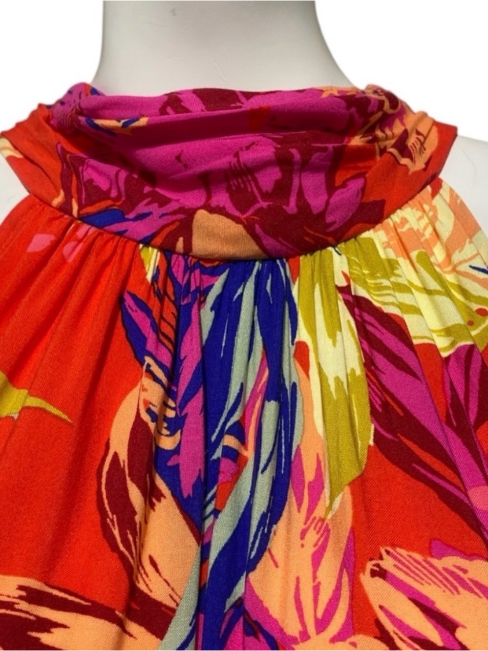 MSK Floral Printed Tiered Halter Neck Maxi Dress Orange Pink Sleeveless Sz Large - Picture 7 of 15